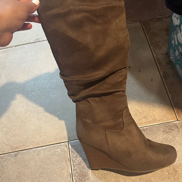 Macy's Taupe Wedge Heeled Boots - Picture 1 of 5